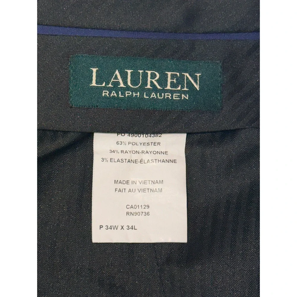 Lauren Ralph‎ Lauren Mens 34X34 Navy Blue Stretch Dress Pants Flat Front Solid